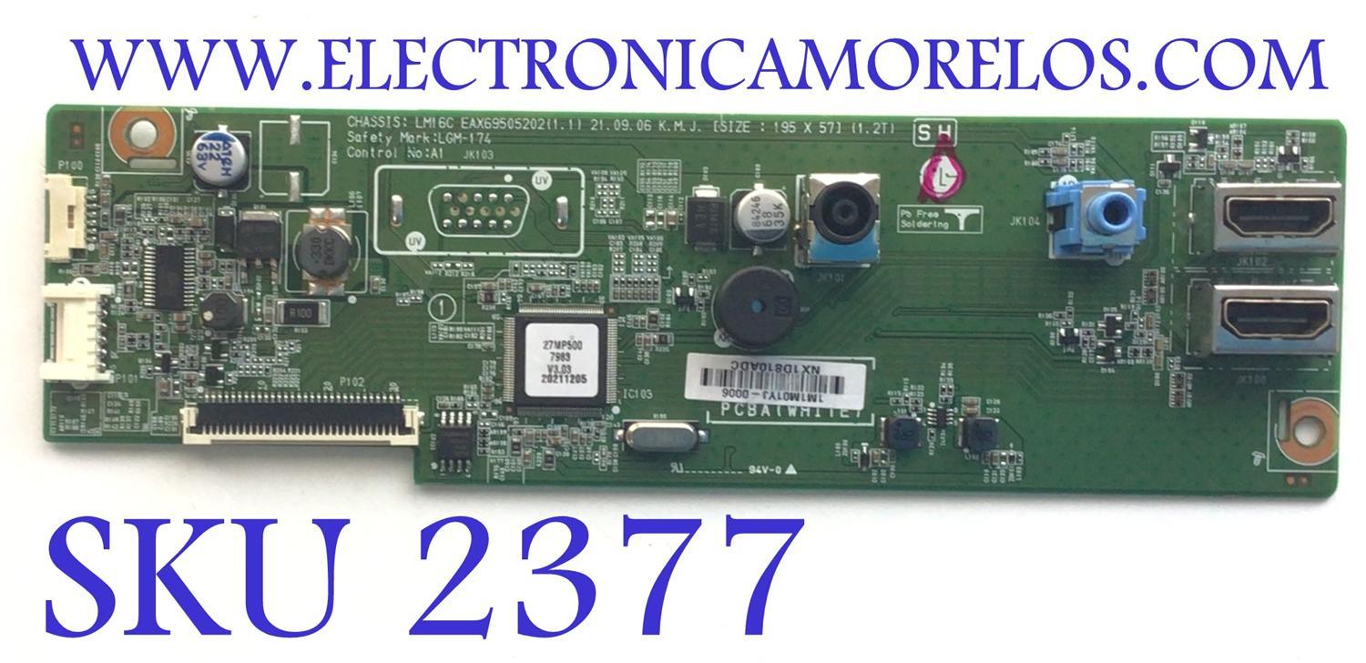MAIN PARA MONITOR LG / NUMERO DE PARTE EAX69505202 / EAX69505202 / 1M1M0YJ-0006 / NX1D810ADC / 69505202 / MODELO 27MP500-BY.AUSZJSN